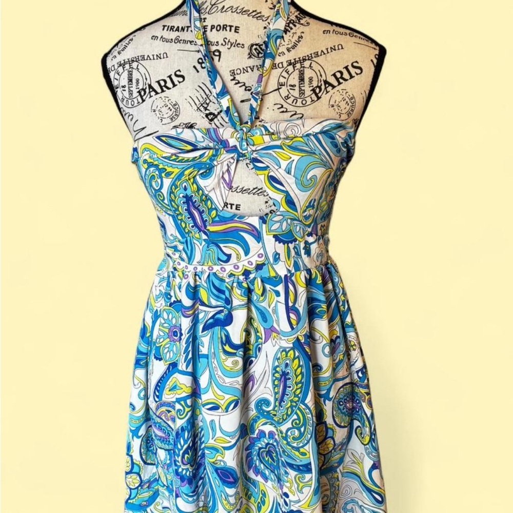 Strapless Paisley Dress in Blue and Green